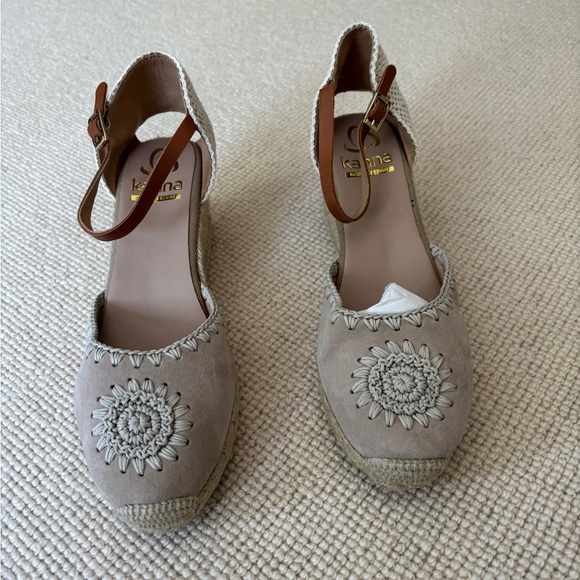 kanna Shoes - Kanna Taupe Suede Embroidered Espadrilles
